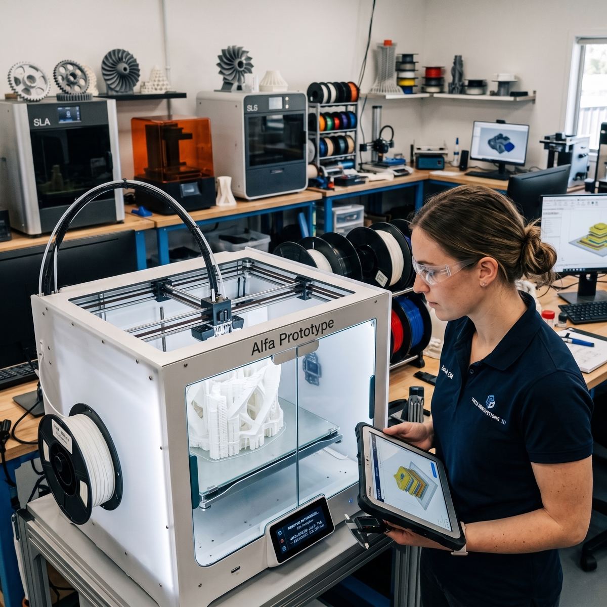 3D baskı laboratuvarında çalışan FDM yazıcılar
